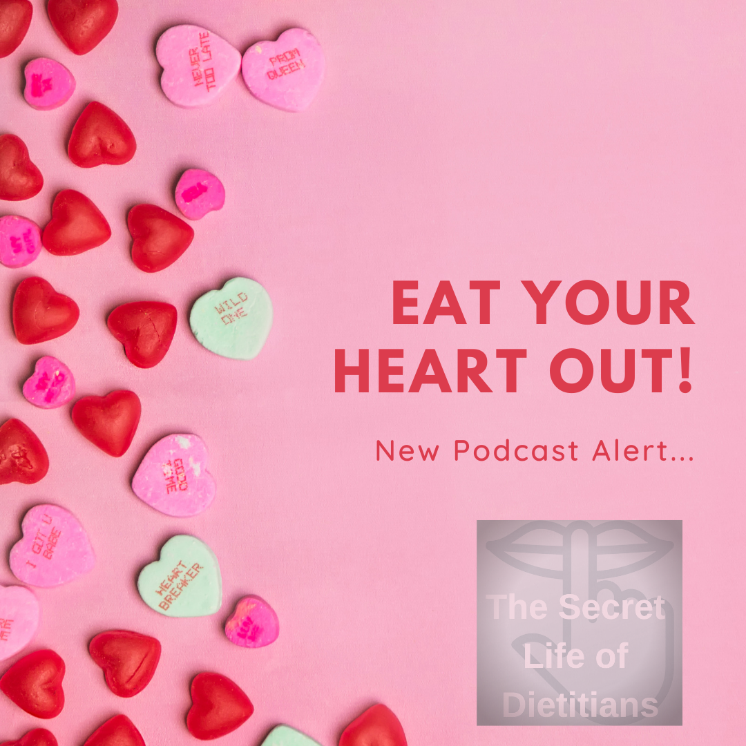 Title Image for "Eat Your Heart Out" Image is themed for Valentines Day with Candy Hearts and a Pink Background